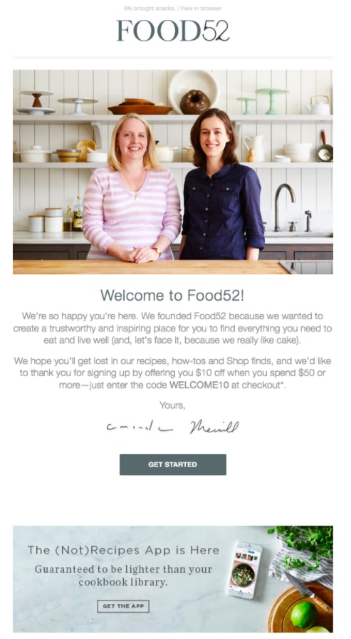 welcome email food52