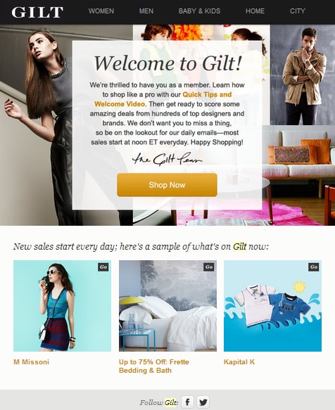 welcome email gilt